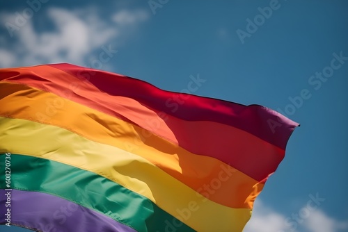 A rainbow flag waving in the wind photo