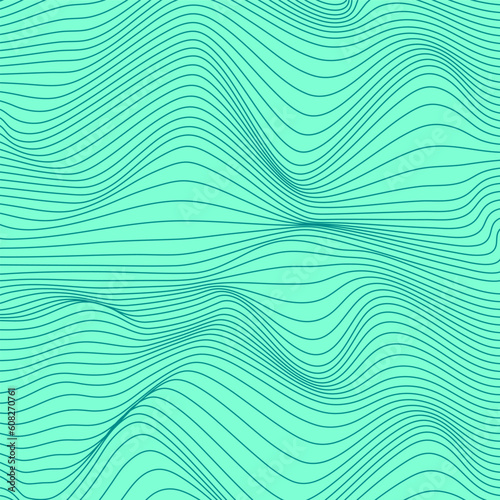 Geometry 3D mesh wireframe on a blue background, abstract wavy dynamic curve waves