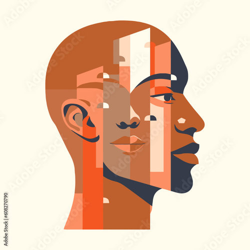 people head abstract illustration, mix skin color, diversity, multicultural, racial equality
