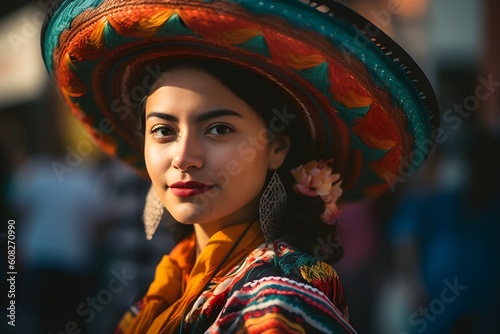 A woman wearing mexican sombrero hat