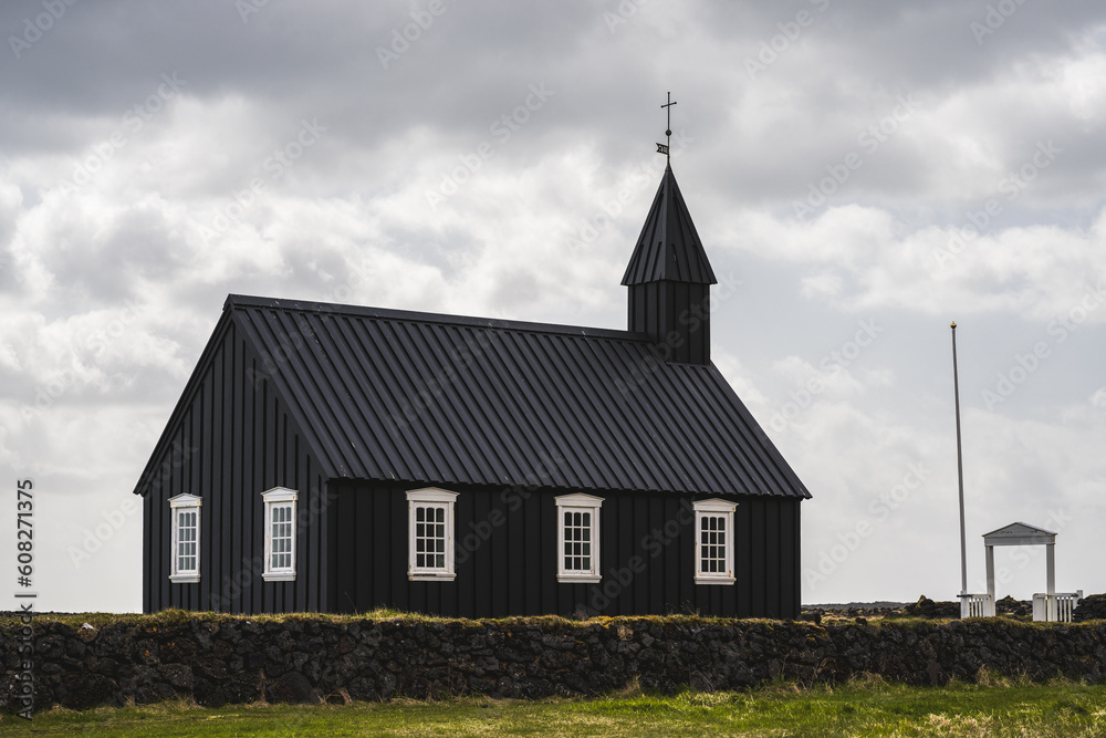 The black church of budir on the peninsula snaefellsnes in iceland in summer The black church of budir on the peninsula snaefellsnes in iceland in summer