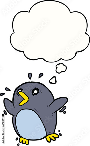 cartoon frightened penguin with thought bubble