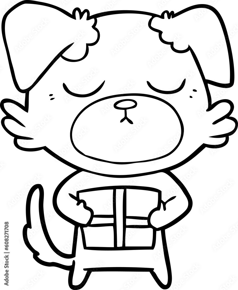 cute cartoon dog with christmas present cute cartoon dog with christmas present