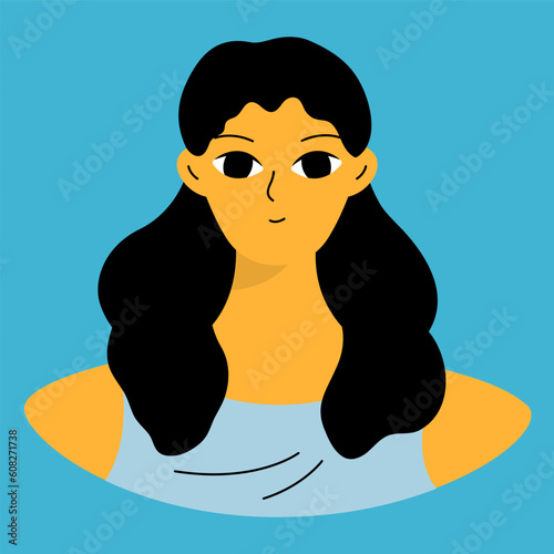 Positive emotions concept. Cartoon cute girlish face