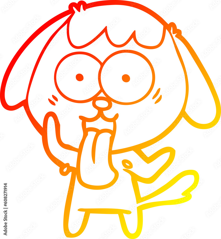 warm gradient line drawing of a cute cartoon dog