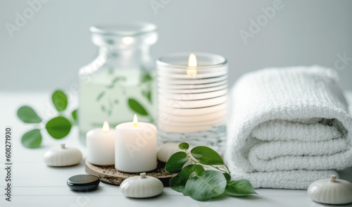 spa still life with candles and towel   Generative ai
