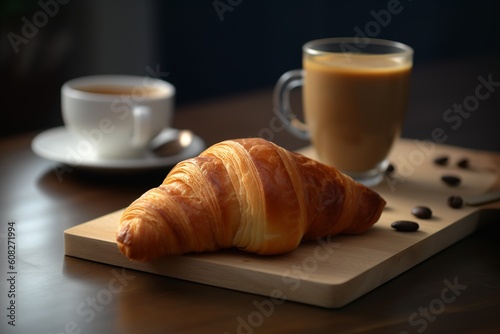 hot coffee and croissant