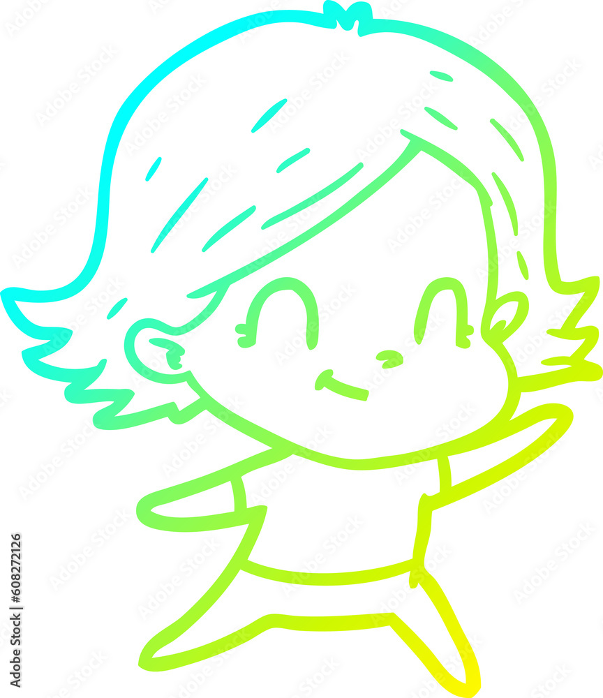 cold gradient line drawing of a cartoon friendly girl cold gradient line drawing of a cartoon friendly girl