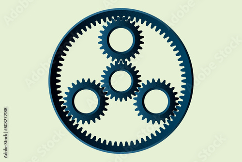 Metal gears on plain background. settings gear mechanic isometric design. CAE mesh side view of spur gear mesh with pinion on the left. Vector isometric gear mechanism. Physics wheel and gear system