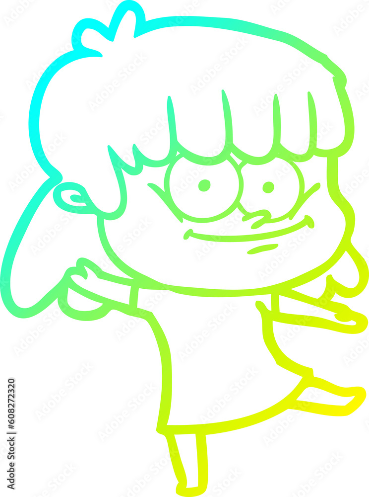 cold gradient line drawing of a cartoon smiling woman cold gradient line drawing of a cartoon smiling woman