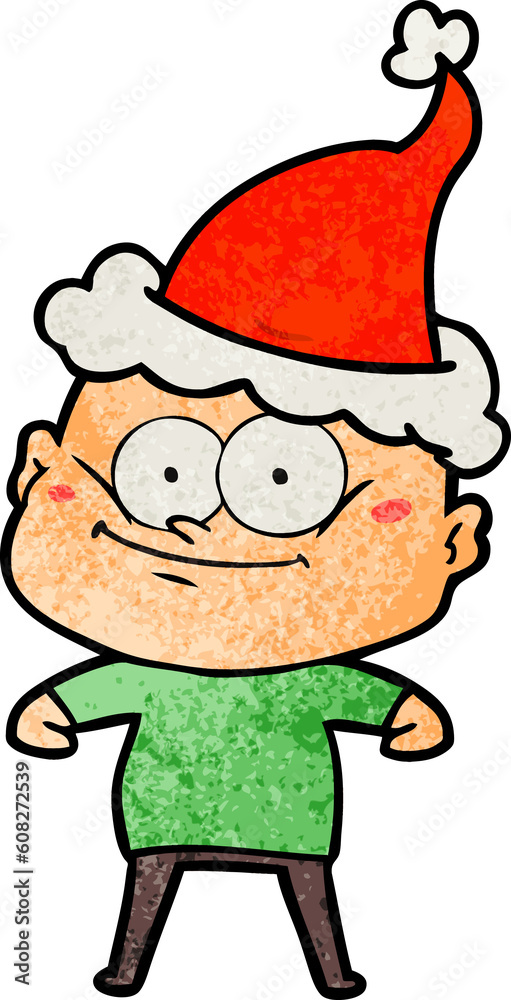 hand drawn textured cartoon of a bald man staring wearing santa hat hand drawn textured cartoon of a bald man staring wearing santa hat