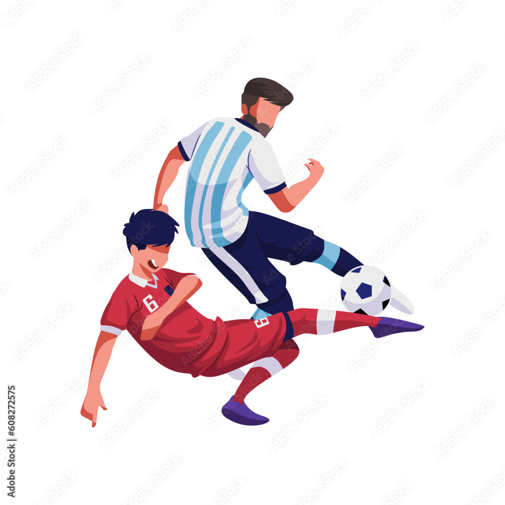 Illustration of Indonesian football player against Argentina tackling the ball