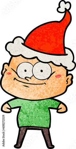 hand drawn textured cartoon of a bald man staring wearing santa hat © lineartestpilot