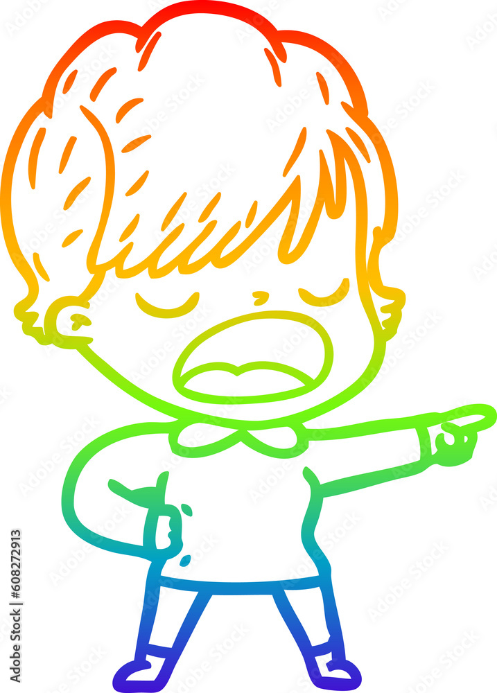 rainbow gradient line drawing of a cartoon woman talking rainbow gradient line drawing of a cartoon woman talking
