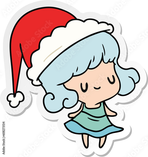 hand drawn christmas sticker cartoon of kawaii girl