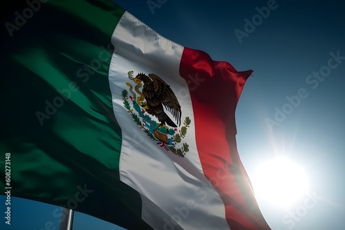 Flag of Mexico waving in the wind. Generative AI