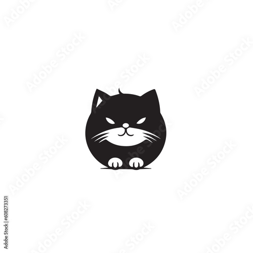 Draw vector illustration character cute cat. Doodle, cartoon, logo, icon style. Black and white   © Alexey