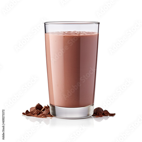 Chocolate drink in a glass on white backgrounds. Generated AI.