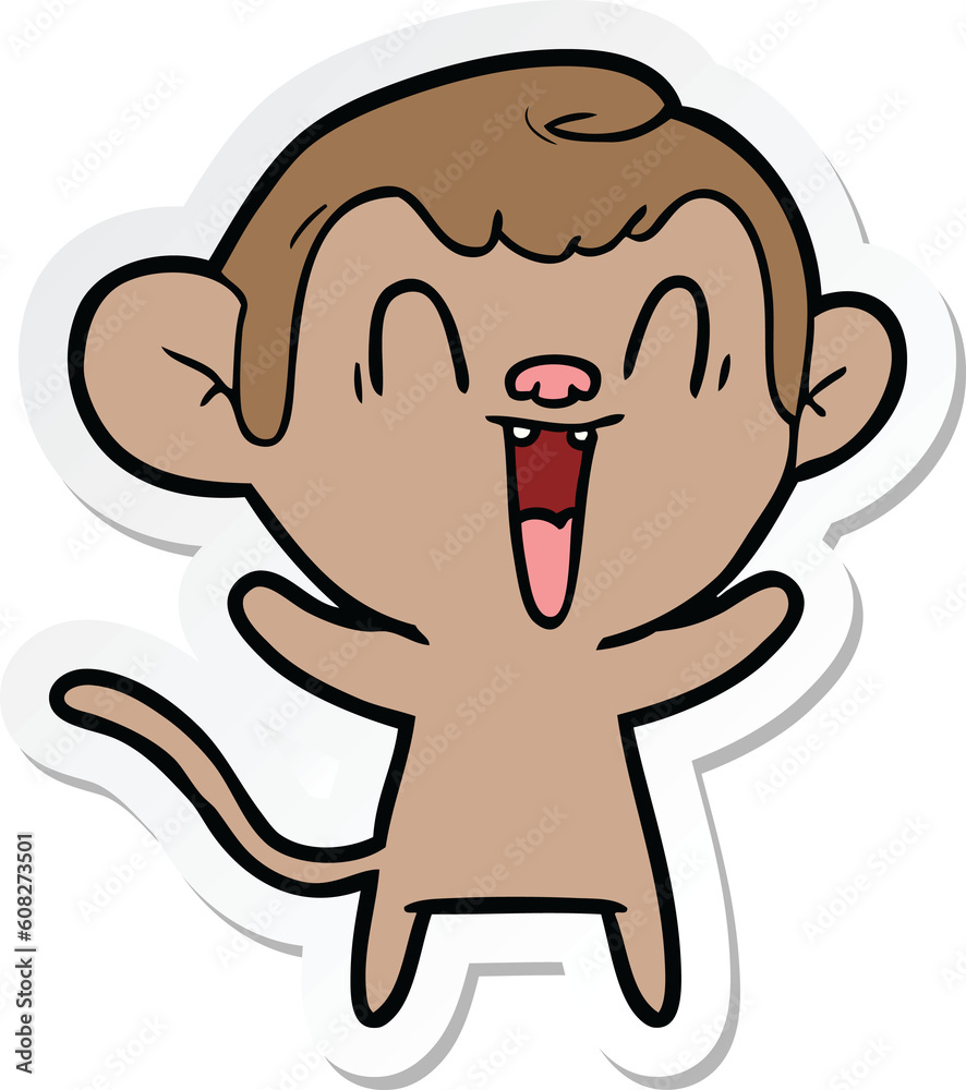 sticker of a cartoon laughing monkey sticker of a cartoon laughing monkey