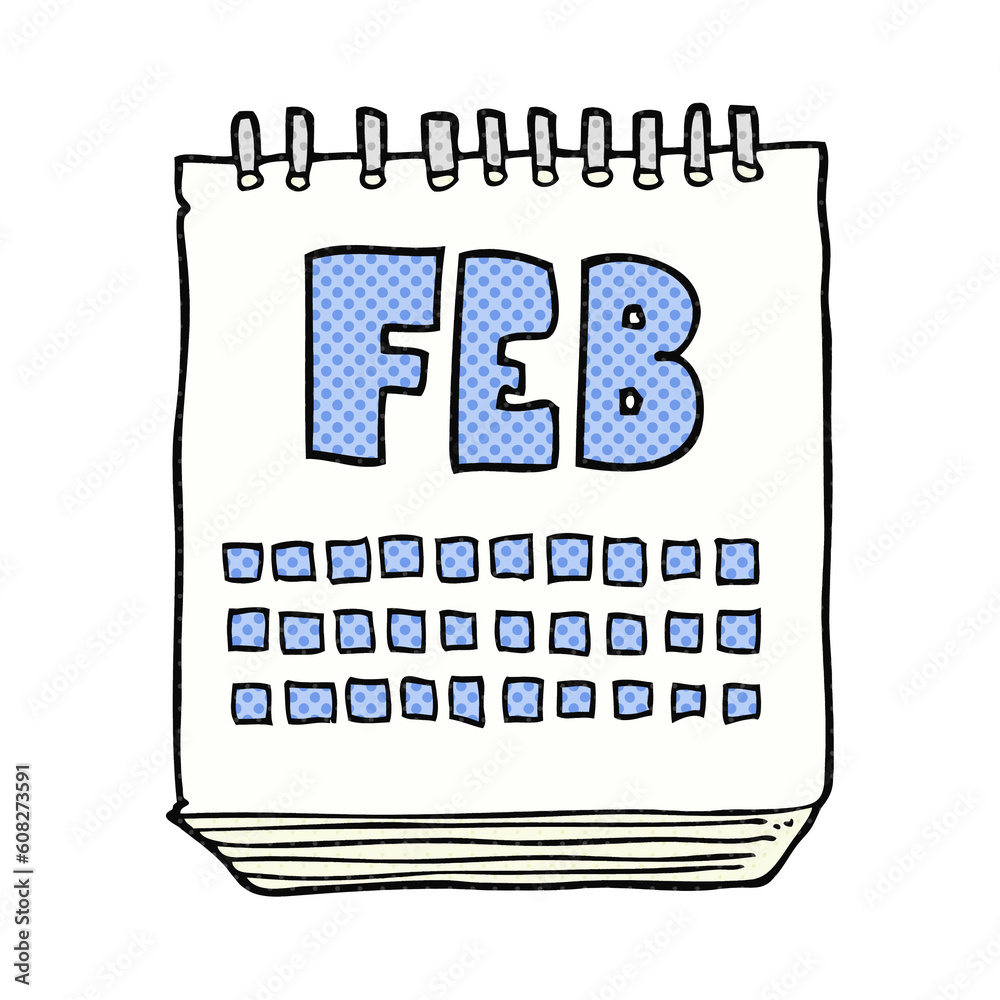 freehand drawn cartoon calendar showing month of february freehand drawn cartoon calendar showing month of february