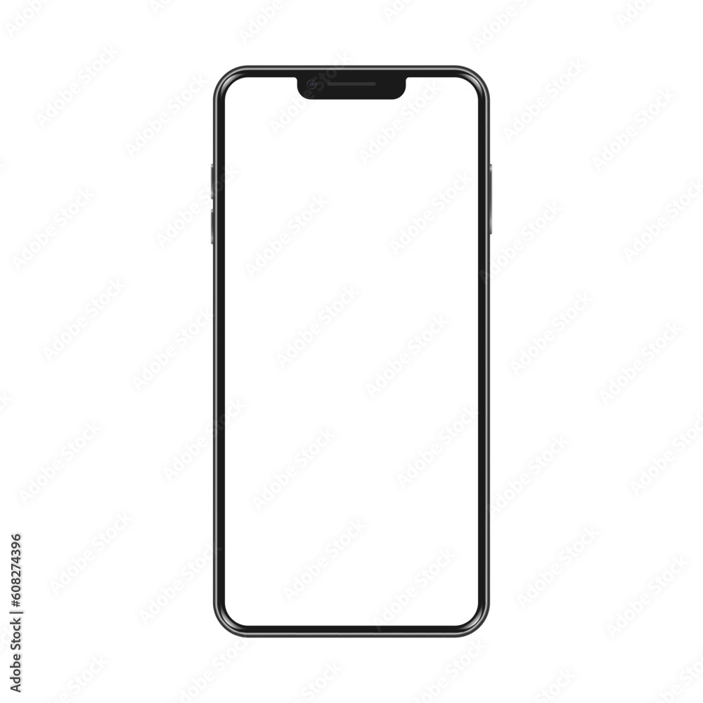 Smartphone vector mockup. Mobile phone template with blank screen. Cell phone device isolated on white background. Smartphone vector mockup. Mobile phone template with blank screen. Cell phone device isolated on white background.
