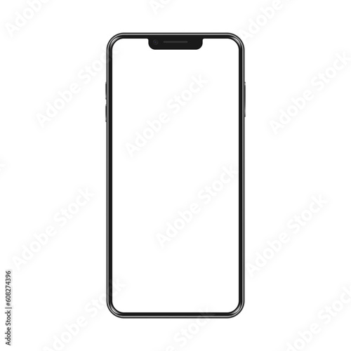 Smartphone vector mockup. Mobile phone template with blank screen. Cell phone device isolated on white background.