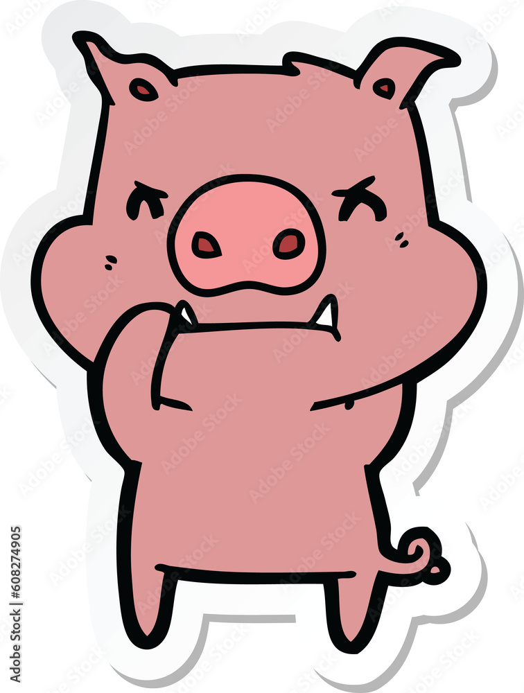 sticker of a angry cartoon pig sticker of a angry cartoon pig