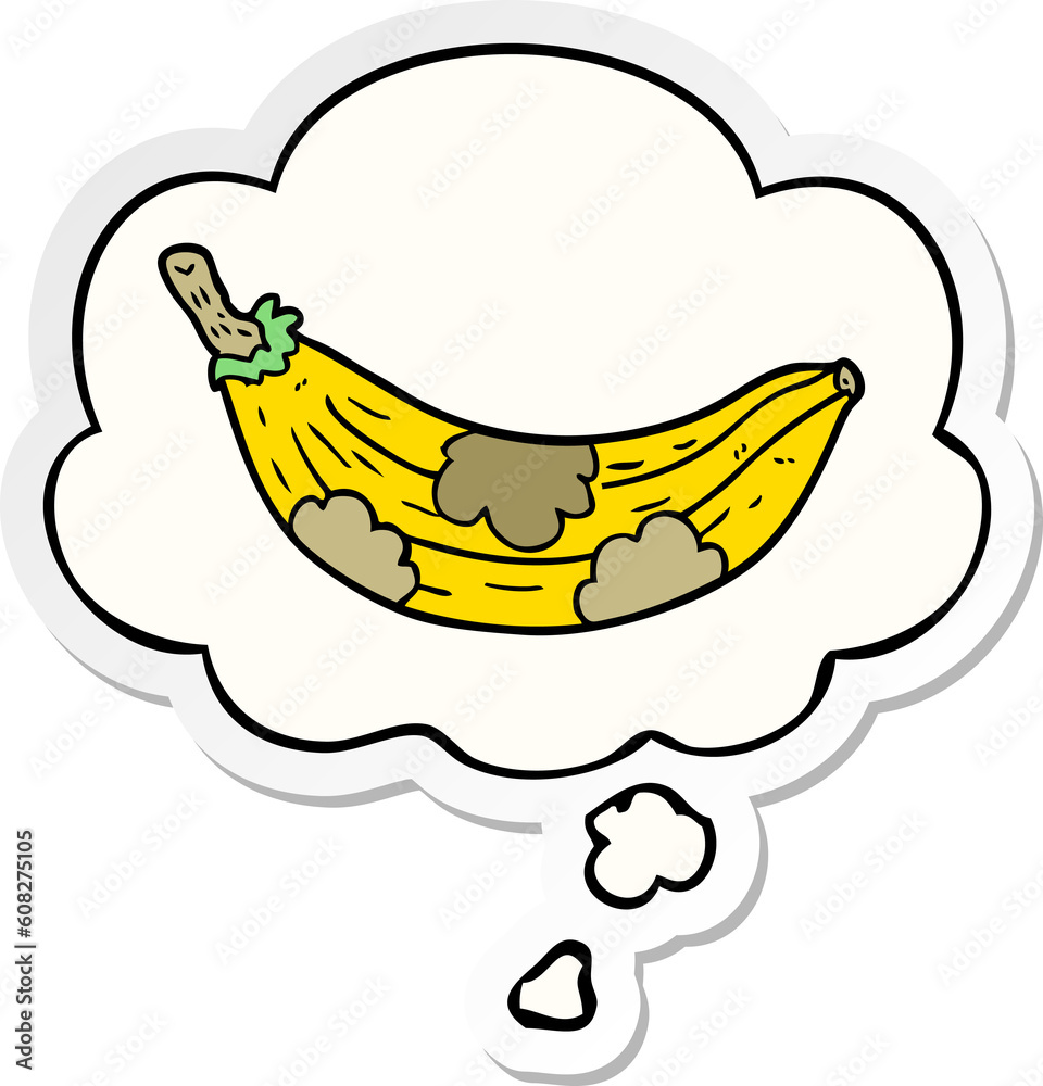 cartoon old banana with thought bubble as a printed sticker cartoon old banana with thought bubble as a printed sticker