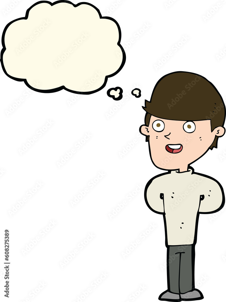 cartoon happy man with thought bubble cartoon happy man with thought bubble
