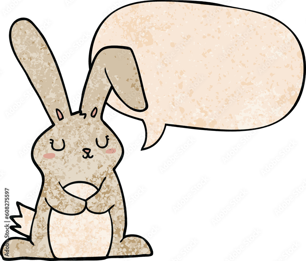 cartoon rabbit with speech bubble in retro texture style cartoon rabbit with speech bubble in retro texture style