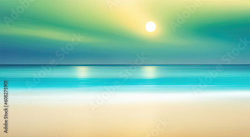 Abstract beach summer background with beach ocean. and sun in green and blue colors generative ai illustration