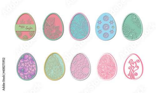 Happy Easter elements multilayer colorful greeting card bundle.