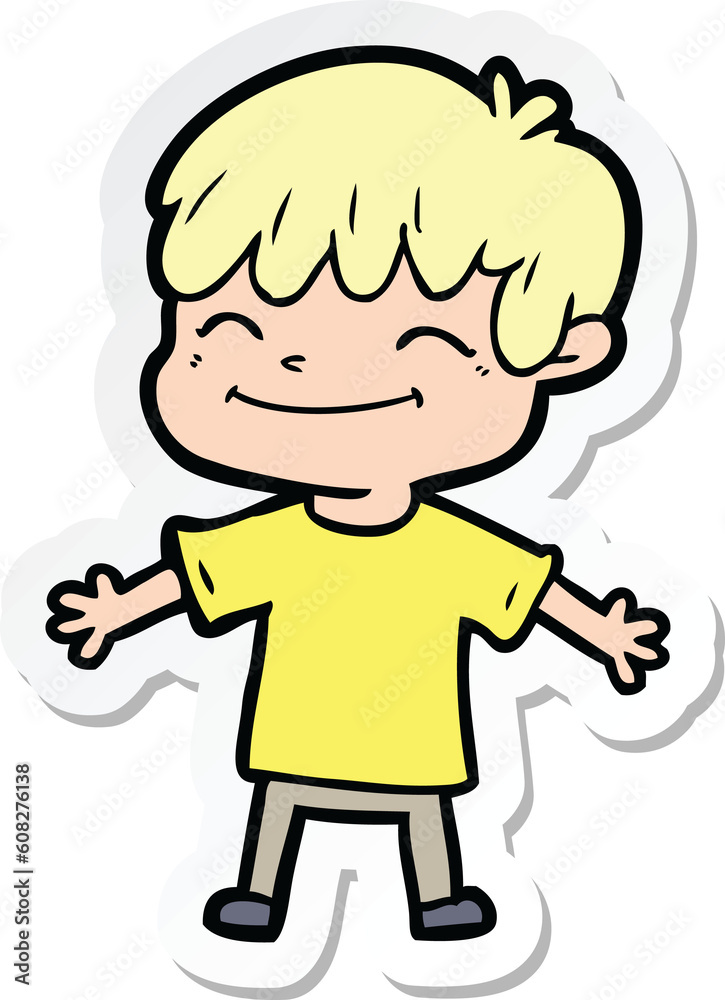 sticker of a cartoon happy boy