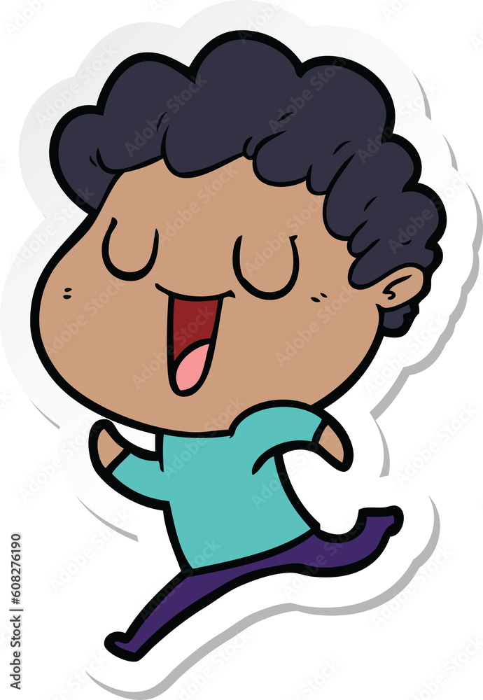 sticker of a laughing cartoon man running sticker of a laughing cartoon man running