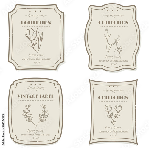 Set of ornamental label vintage frames, form and shape. Vector emblem decorative card, ornate luxury design tag illustration