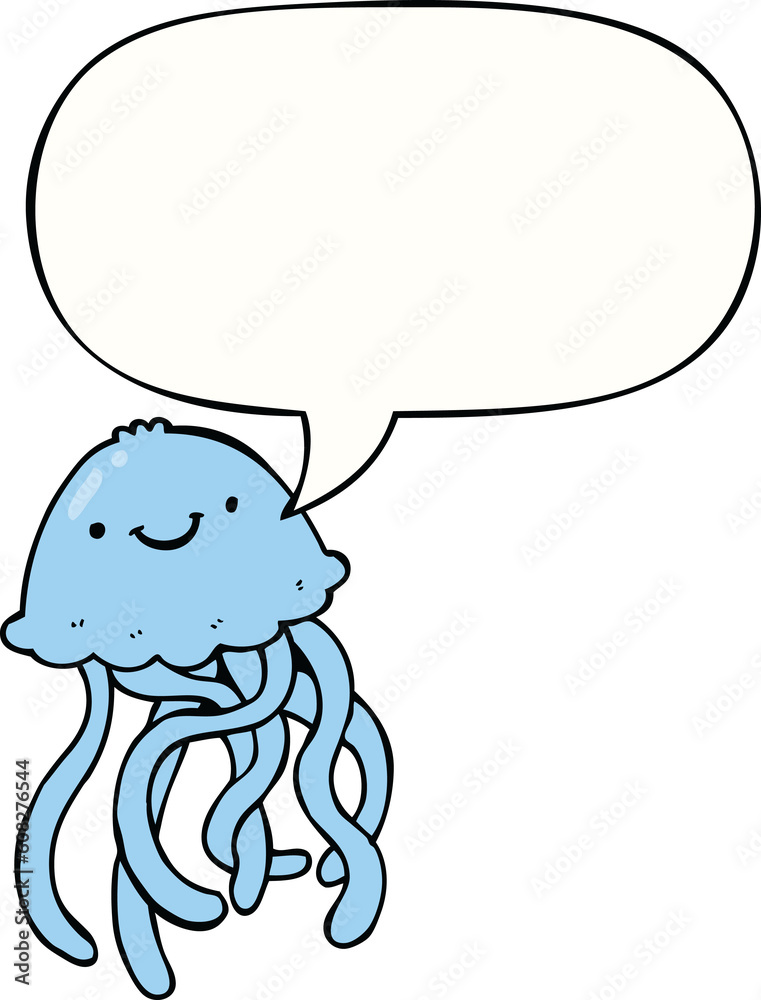 cartoon happy jellyfish with speech bubble cartoon happy jellyfish with speech bubble