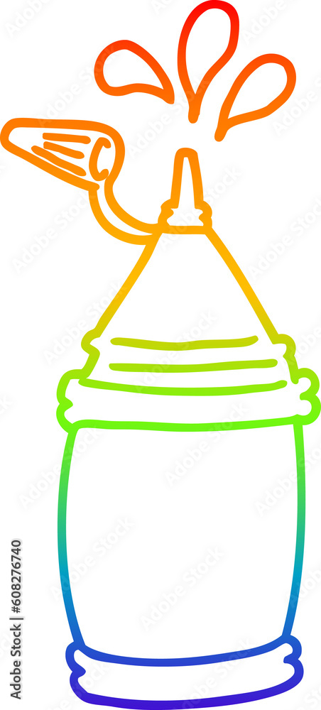 rainbow gradient line drawing of a cartoon ketchup bottle
