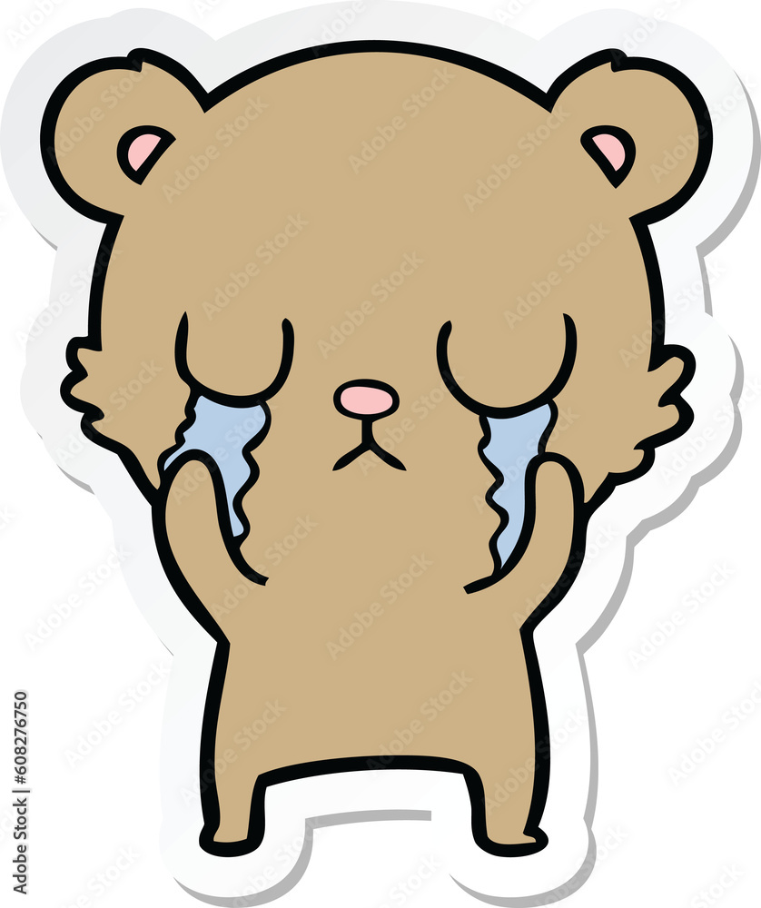 sticker of a crying cartoon bear sticker of a crying cartoon bear