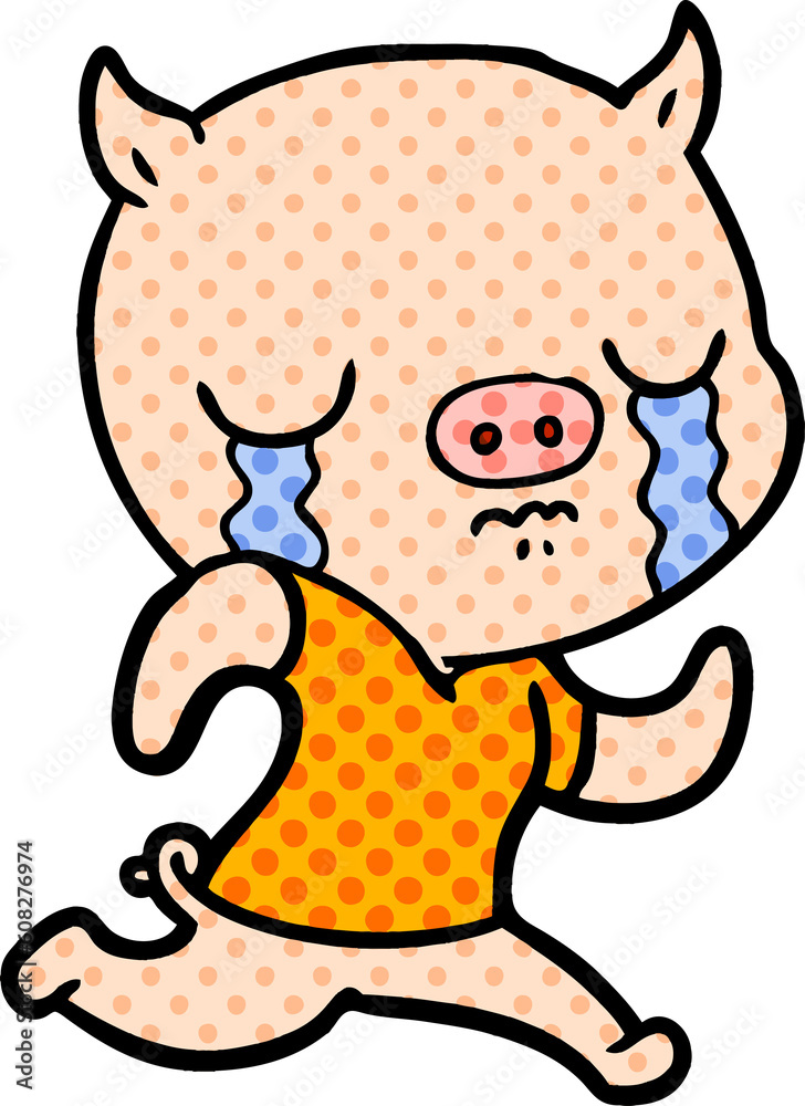 cartoon pig crying running away cartoon pig crying running away