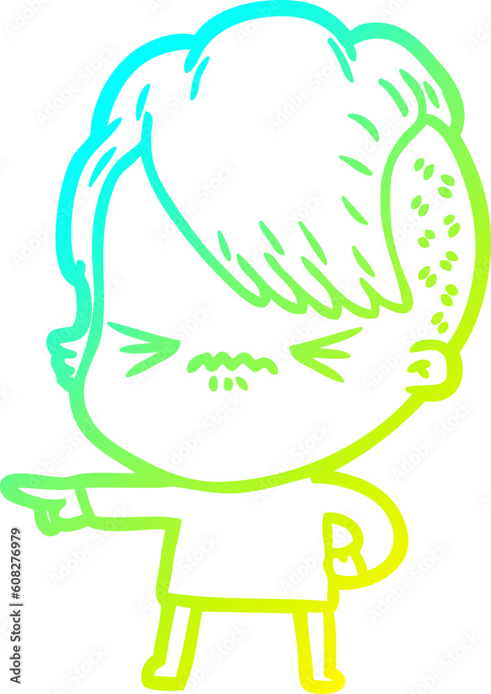 cold gradient line drawing of a cartoon annoyed hipster girl cold gradient line drawing of a cartoon annoyed hipster girl