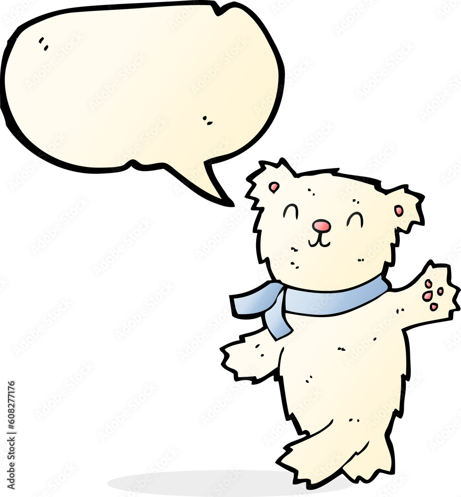 cartoon waving teddy polar bear with speech bubble cartoon waving teddy polar bear with speech bubble