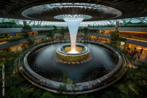 Jewel fountain in singapore at night. Generative Ai