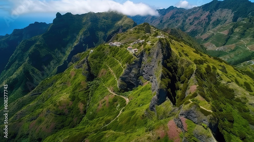 Beautiful mountain landscape of Madeira island, Portugal, on a summer day. Generative Ai