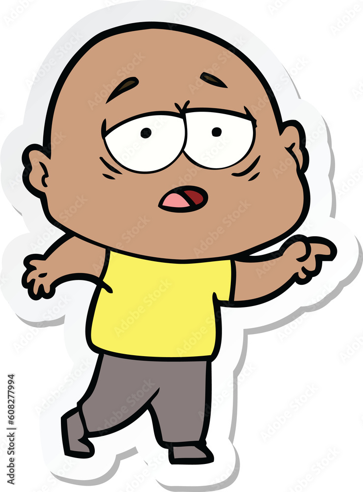 sticker of a cartoon tired bald man sticker of a cartoon tired bald man