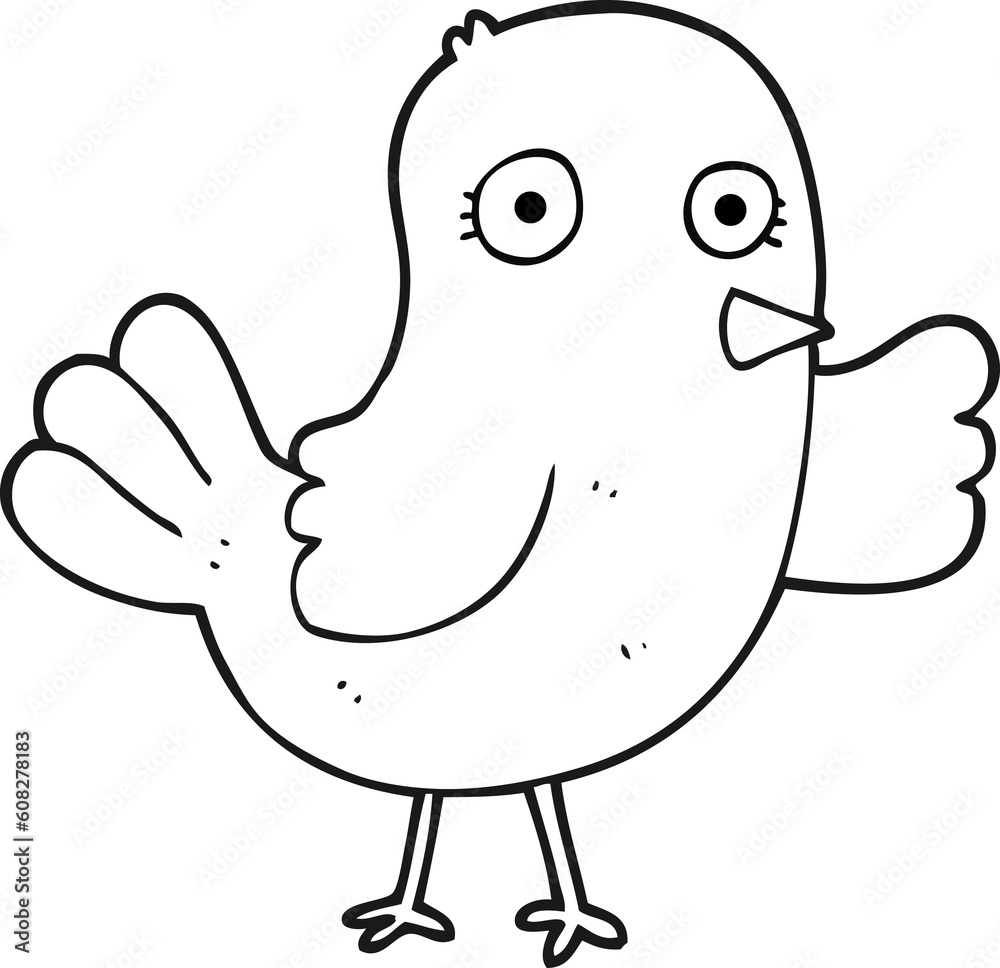 freehand drawn black and white cartoon bird freehand drawn black and white cartoon bird