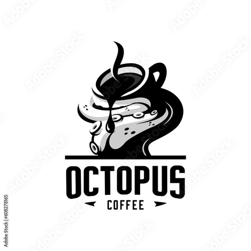 vector illustration of an octopus or tentacle wrapped around a cup of coffee