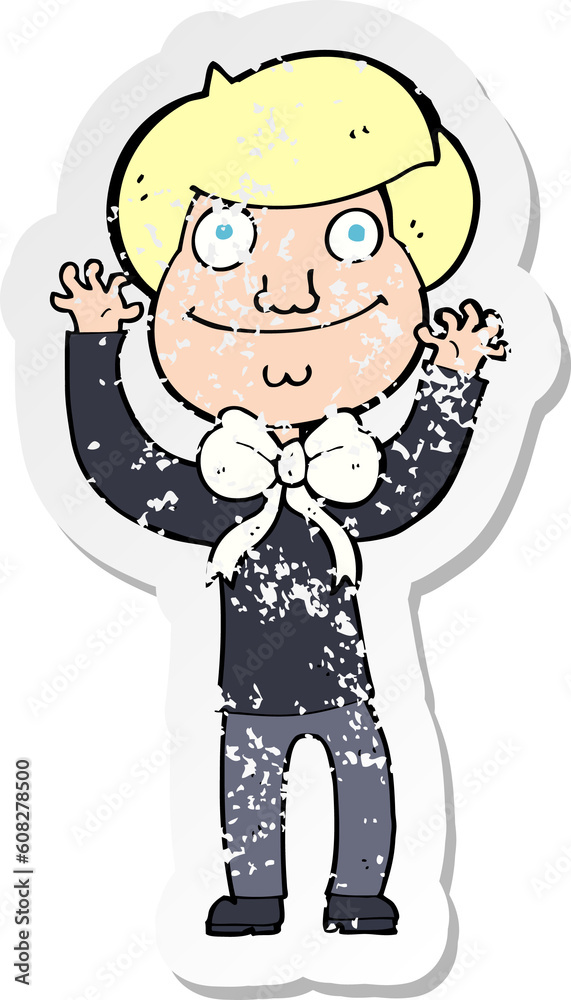 Obraz premium retro distressed sticker of a cartoon man wearing bow tie
