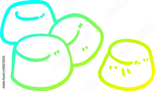 cold gradient line drawing of a cartoon tasty marshmallows