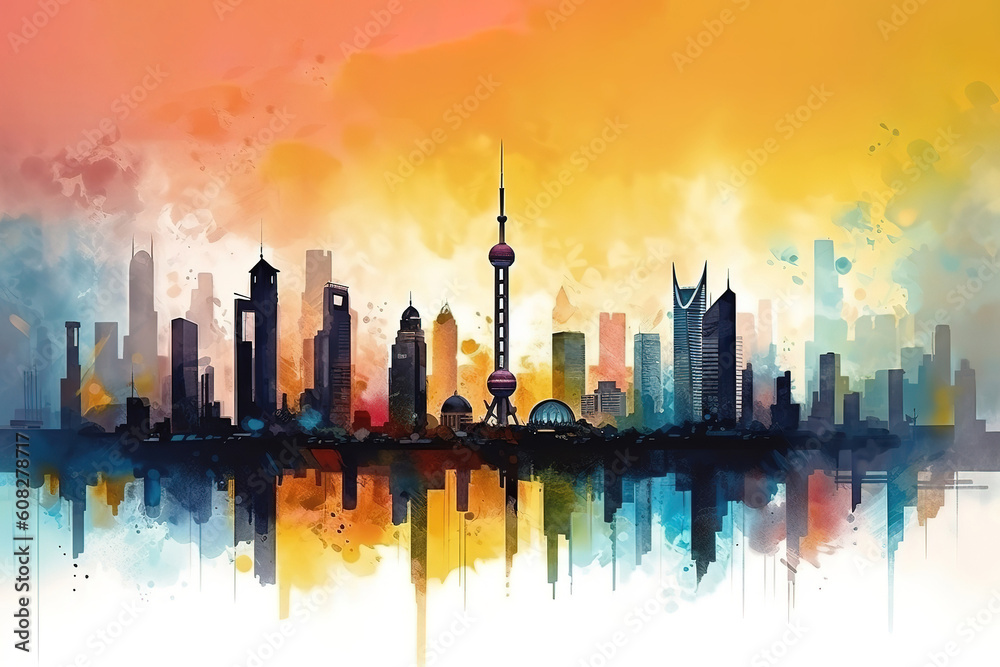 Shanghai financial Downtown skyline, China. Generative Ai