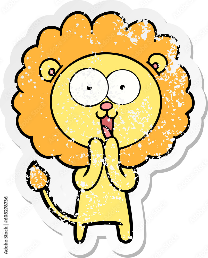 distressed sticker of a happy cartoon lion distressed sticker of a happy cartoon lion